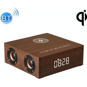 Q5A Multifunctional Wooden Touch Clock Display Wireless Charging Bluetooth Speaker  Support TF Card & U Disk & 3.5mm AUX(Walnut)