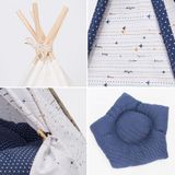 Cotton Canvas Pet Tent Cat and Dog Bed with Cushion  Specification: Large 60×60×70cm(Navy Blue Dot)