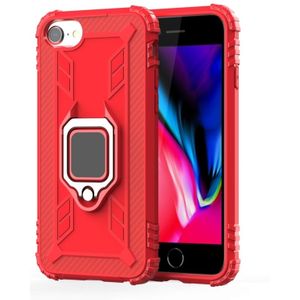For iPhone SE 2020 / 8 / 7 Carbon Fiber Protective Case with 360 Degree Rotating Ring Holder(Red)