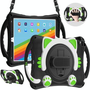 Cute Cat King Kids Shockproof EVA Protective Case with Holder & Shoulder Strap & Handle For iPad 10.2 2021 / 2020 / 2019 / Pro 10.5 / Air 10.5(Black Green)