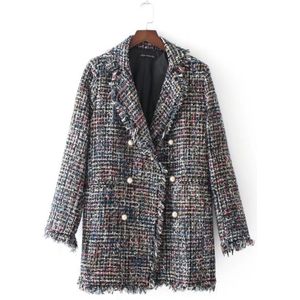 Medium Long Tweed Pearl Fringe Women Coat (Color:Colour Size:L)