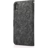 Skin Feel Embossed Sunflower Horizontal Flip Leather Case with Holder & Card Slots & Wallet & Lanyard For iPhone X / XS(Black)