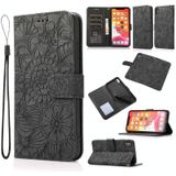 Skin Feel Embossed Sunflower Horizontal Flip Leather Case with Holder & Card Slots & Wallet & Lanyard For iPhone X / XS(Black)