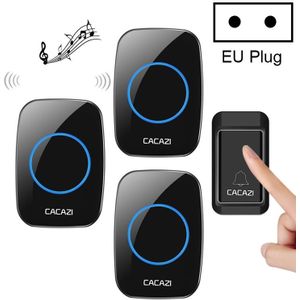 CACAZI A10G One Button Three Receivers Self-Powered Wireless Home Cordless Bell  EU Plug(Black)