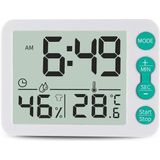 Multifunctional Indoor Thermometer And Hygrometer Large Screen Alarm Clock Kitchen Electronic Countdown Timer(White Shell Green Button)