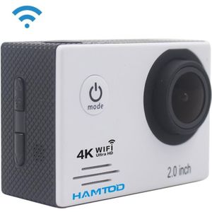 HAMTOD HF60 UHD 4K WiFi 16.0MP Sport Camera with Waterproof Case  Generalplus 4247  2.0 inch LCD Screen  120 Degree Wide Angle Lens  with Simple Accessories(White)