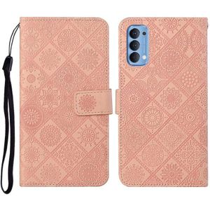 For OPPO Reno4 Ethnic Style Embossed Pattern Horizontal Flip Leather Case with Holder & Card Slots & Wallet & Lanyard(Pink)