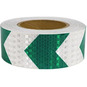 PVC Crystal Color Arrow Reflective Film Truck Honeycomb Guidelines Warning Tape Stickers 5cm x 25m(White Green)