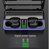 W12 IPX6 Waterproof Bluetooth 5.0 Touch Wireless Bluetooth Earphone with Charging Box  Support Power Digital Display & Breathing Light Bar & HD Call & Power Bank (Black)