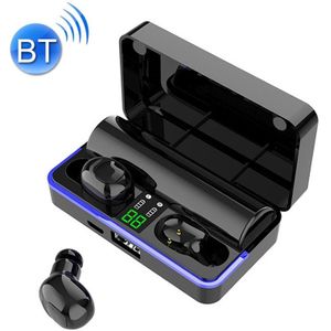 W12 IPX6 Waterproof Bluetooth 5.0 Touch Wireless Bluetooth Earphone with Charging Box  Support Power Digital Display & Breathing Light Bar & HD Call & Power Bank (Black)