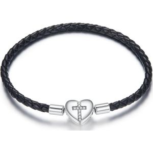 S925 Sterling Silver Cross Braided Rope Women Bracelet Jewelry  Size:17cm