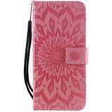 Pressed Printing Sunflower Pattern Horizontal Flip PU Leather Case for Huawei P Smart Z / Y9 Prime (2019)  with Holder & Card Slots & Wallet & Lanyard (Pink)