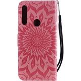 Pressed Printing Sunflower Pattern Horizontal Flip PU Leather Case for Huawei P Smart Z / Y9 Prime (2019)  with Holder & Card Slots & Wallet & Lanyard (Pink)