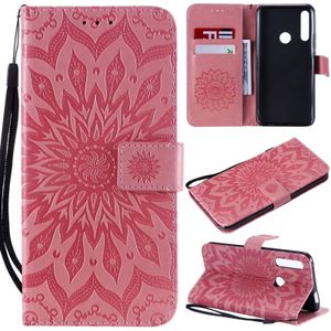 Pressed Printing Sunflower Pattern Horizontal Flip PU Leather Case for Huawei P Smart Z / Y9 Prime (2019)  with Holder & Card Slots & Wallet & Lanyard (Pink)