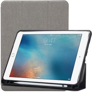 Cloth Texture Pattern Case for iPad 9.7 (2018) & iPad 9.7 inch (2017)  with Three-folding Holder & Pen Slots(Grey)