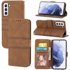 For Samsung Galaxy S21+ 5G Embossed Striped Magnetic Buckle PU + TPU Horizontal Flip Leather Case with Holder & Card Slot & Wallet & Photo Frame & Sling(Brown)
