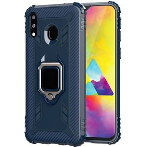 For Galaxy M20 Carbon Fiber Protective Case with 360 Degree Rotating Ring Holder(Blue)