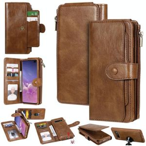 For Galaxy S10+ Multifunctional Retro Detachable Magnetic Horizontal Flip Leather Case with Card Slots & Holder & Wallet & Photo Frame(Brown)