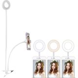 Clip Style Universal Cell Phone Holder Bracket Selfie Ring Light with 3-Color Light Adjustment  for Studio Recording  Live Broadcast  Live Show  KTV  etc.(White)