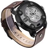 CAGARNY 6818 Fashionable DZ Style Large Dial Dual Clock Quartz Movement Sport Wrist Watch with Leather Band & Calendar Function for Men(Brown Band Black Case)
