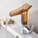 Bathroom Hot Cold Water Faucet Wine Glass Waterfall Faucet(Brown &Yellow)