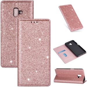 For Samsung Galaxy J6+ Ultrathin Glitter Magnetic Horizontal Flip Leather Case with Holder & Card Slots(Rose Gold)