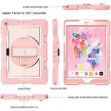 For iPad 10.2 2021 / 2020 / 2019 360 Degree Rotation Contrast Color Shockproof Silicone + PC Case with Holder & Hand Grip Strap & Shoulder Strap(Rose Gold)
