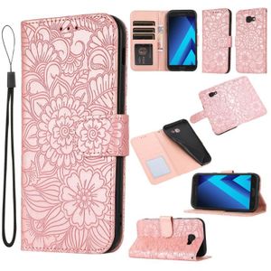 For Samsung Galaxy A5 (2017) Skin Feel Embossed Sunflower Horizontal Flip Leather Case with Holder & Card Slots & Wallet & Lanyard(Rose Gold)