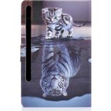 For Samsung Galaxy Tab S7 11.0 T870 Colored Drawing Pattern Voltage Horizontal Flip Black TPU + PU Leather Case with Holder & Card Slots & Anti-skid Strip & Sleep / Wake-up Function(Cat and Tiger)