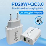 20W PD Type-C + QC 3.0 USB Interface Fast Charging Travel Charger with USB to 8 Pin Fast Charge Data Cable EU Plug