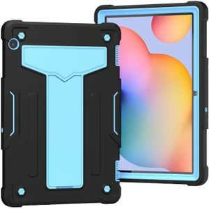 For Huawei MediaPad T5 T-shaped Bracket Contrast Color Shockproof PC + Silicone Protective Case(Black+Blue)