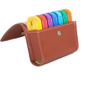 Notebook-Style 28-Compartment Portable Pill Box&Leather Bag(Brown)