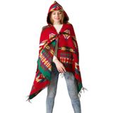 Autumn And Winter Horn Buckle Ethnic Style Hooded Cloak Shawl Bohemian Hooded Shawl  Size:135-175cm(B Style Blue)