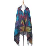 Autumn And Winter Horn Buckle Ethnic Style Hooded Cloak Shawl Bohemian Hooded Shawl  Size:135-175cm(B Style Blue)