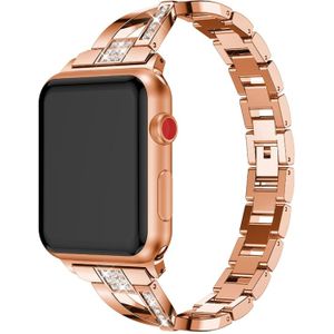 X-shaped Diamond-studded Solid Stainless Steel Wrist Strap Watch Band for Apple Watch Series 3 & 2 & 1 42mm(Rose Gold)