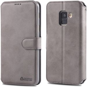 For Galaxy A8 2018 AZNS Calf Texture Magnetic Horizontal Flip PU Leather Case with Holder & Card Slots & Photo Frame(Gray)