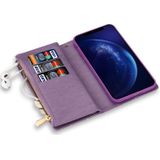 For iPhone 6 Plus / 6s Plus Multi-card Slots Starry Sky Laser Carving Glitter Zipper Horizontal Flip Leather Case with Holder & Wallet & Lanyard(Purple)