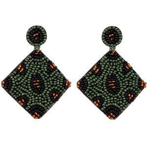 2 Pairs Handmade Beaded Rice Bead Earrings Female Retro Earrings(Army Green E68688)