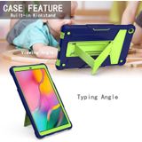 For Samsung Galaxy Tab A10.1 (2019) T510 T-shaped Bracket Contrast Color Shockproof PC + Silicone Flat Protective Case(Navy+Green)