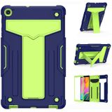 For Samsung Galaxy Tab A10.1 (2019) T510 T-shaped Bracket Contrast Color Shockproof PC + Silicone Flat Protective Case(Navy+Green)