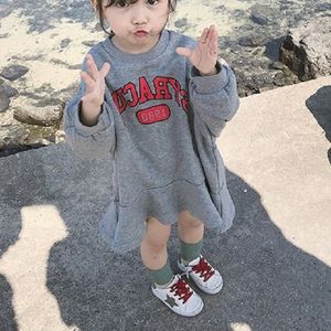 Autumn Girls Loose Letter Long Sleeve Skirt Shirt  Suggest Height:Size 11?110-115cm?(Grey)