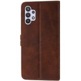 For Samsung Galaxy A32 5G Embossed Happy Cat Pattern Horizontal Flip Leather Case with Holder & Card Slots & Wallet(Brown)