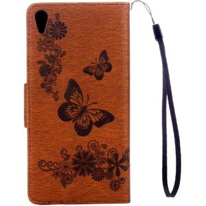 For Sony Xperia XA Ultra Butterflies Embossing Horizontal Flip Leather Case with Holder & Card Slots & Wallet & Lanyard(Brown)