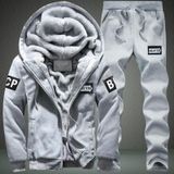 2 in 1 Winter Letter Pattern Plus Velvet Thick Hooded Jacket + Trousers Casual Sports Set for Men (Color:Grey Size:Xl)