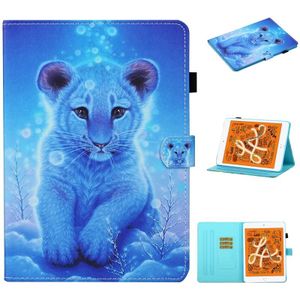 Voor iPad mini 5 / 4 / 3 / 2 / 1 Gekleurde tekening stiksels horizontale flip lederen behuizing  met Holder & Card Slots & Sleep / Wake-up Functie(Little Tiger)