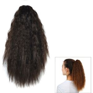 Natural Retro Short Curly Hair Clip-on Corn Blanching Horsetail Wig (Black Brown)