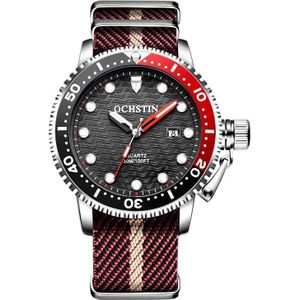 OCHSTIN 7003B multifunctioneel quartz waterdicht lichtgevend herenhorloge (zilver wijnrood)