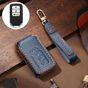 Hallmo Car Cowhide Leather Key Protective Cover Key Case for Honda 3-button Tail Box (Blue)