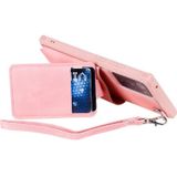 For Samsung Galaxy Note20 Ultra Shockproof Protective Case with Mirror & Card Slot & Short Lanyard(Pink)