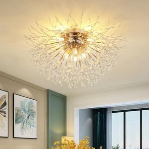 Bedroom Crystal Ceiling Lamp Creative Dandelion Living Room Lamp Dining Room Lamp  Style:Golden (70x38cm  8 Heads)(Warm Light)